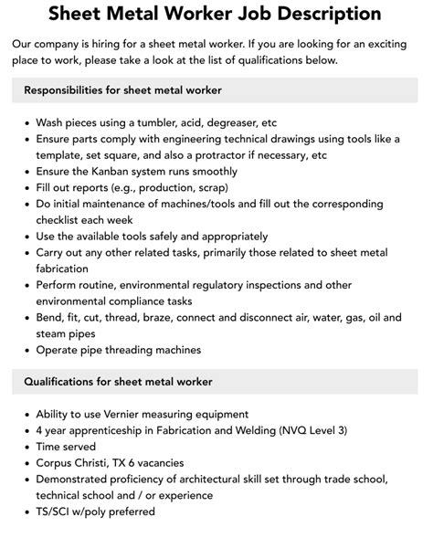 sheet metal helper jobs|sheet metal welder job description.